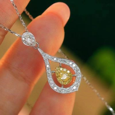 Choker Echt Gold Lab Groeide Diamanten Halskettingen Geel Aanpassing met Geel Diamant