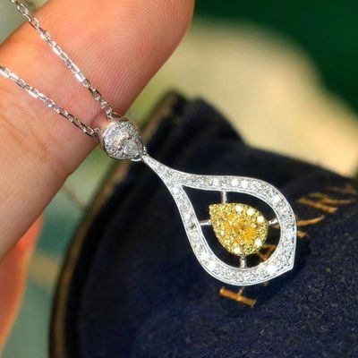 Choker Echt Gold Lab Groeide Diamanten Halskettingen Geel Aanpassing met Geel Diamant