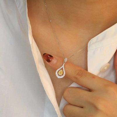 Choker Echt Gold Lab Groeide Diamanten Halskettingen Geel Aanpassing met Geel Diamant