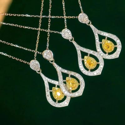 Choker Echt Gold Lab Groeide Diamanten Halskettingen Geel Aanpassing met Geel Diamant