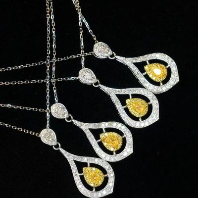 Choker Echt Gold Lab Groeide Diamanten Halskettingen Geel Aanpassing met Geel Diamant